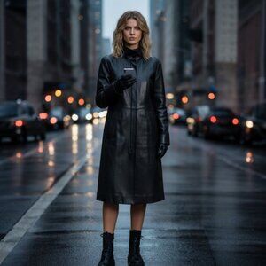 Danier Leather NEW Long Jacket Coat Wool Lined Pockets Zipper Snap Closure Tag L